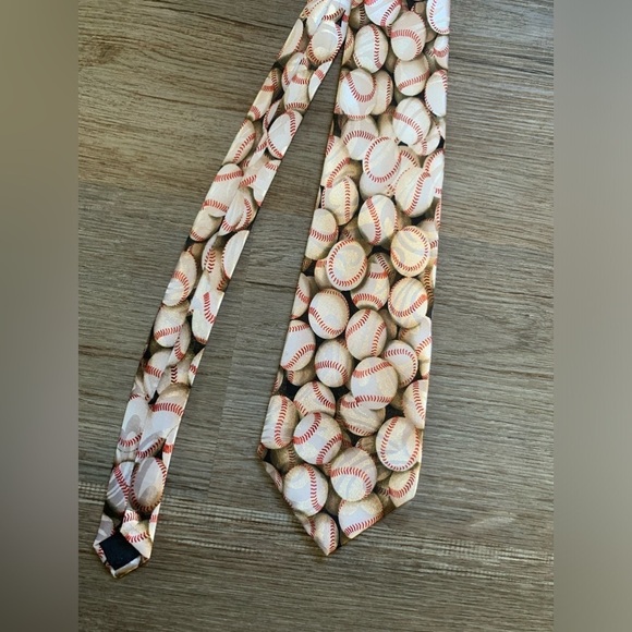 Steven Harris Hand Made Baseball Neck Tie Sports Casual White Red Polyester Mens - Picture 2 of 5